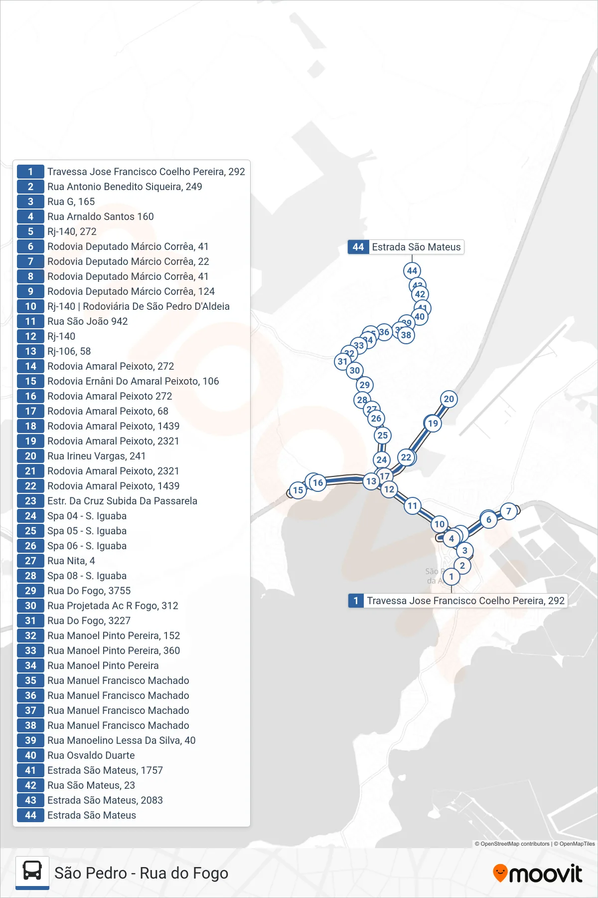Rota e paradas da linha de ônibus 514 (Rua Do Fogo) no mapa