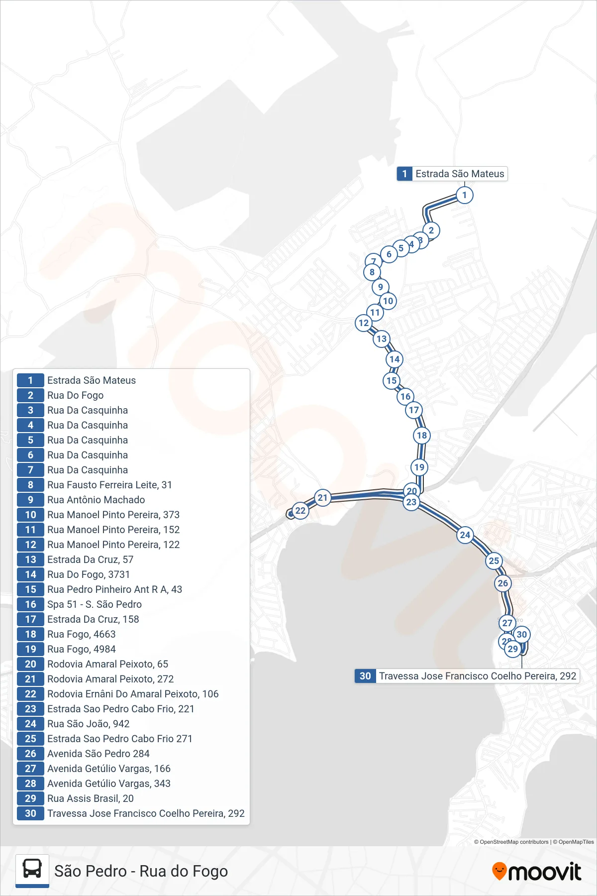 514 bus Line (São Pedro) route and stops on a map