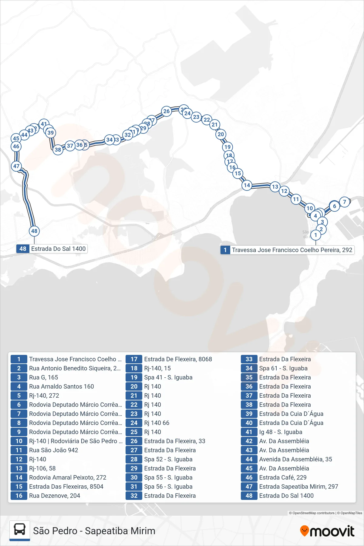 518 bus Line (Sapeatiba Mirim) route and stops on a map