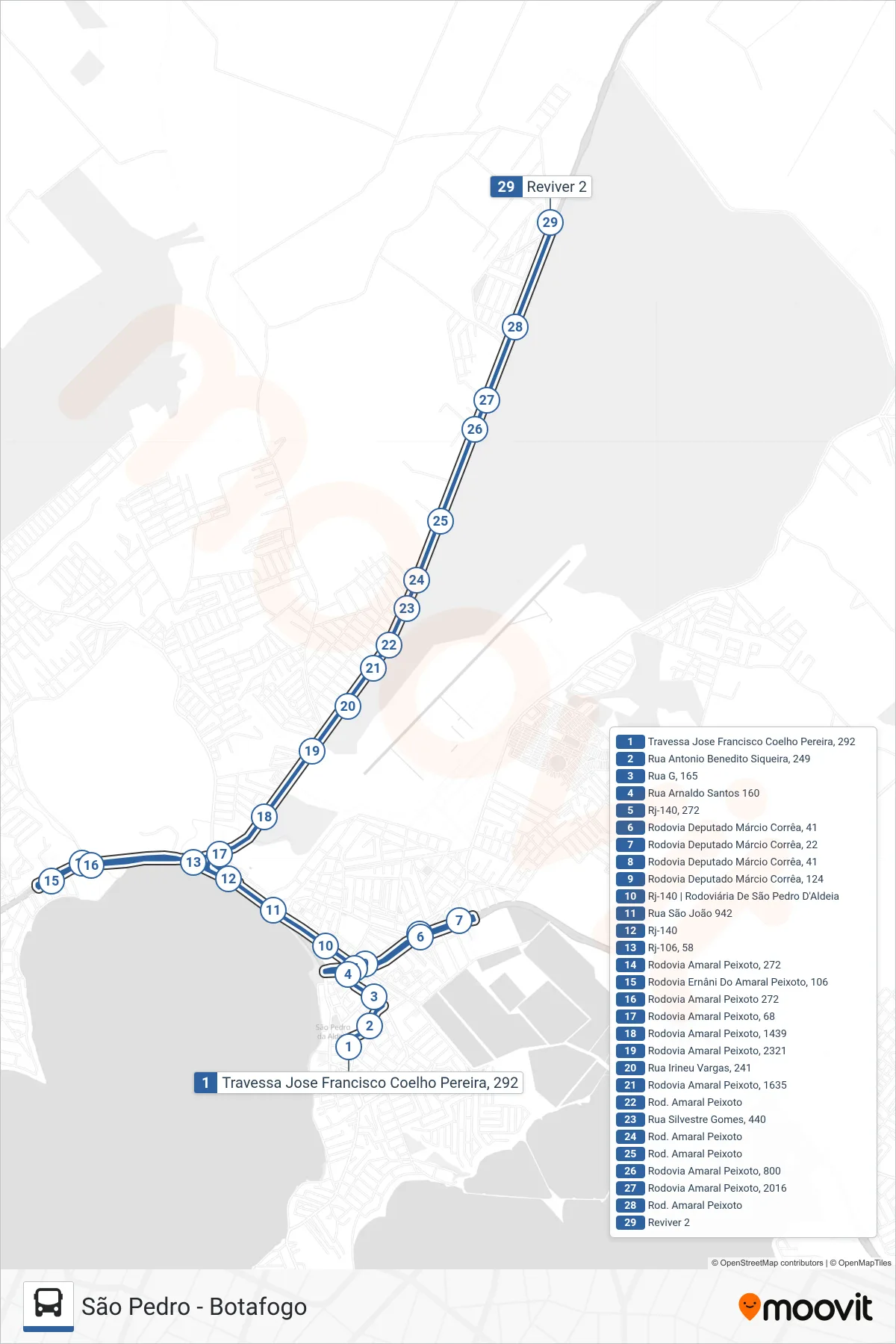 519 bus Line (Botafogo) route and stops on a map