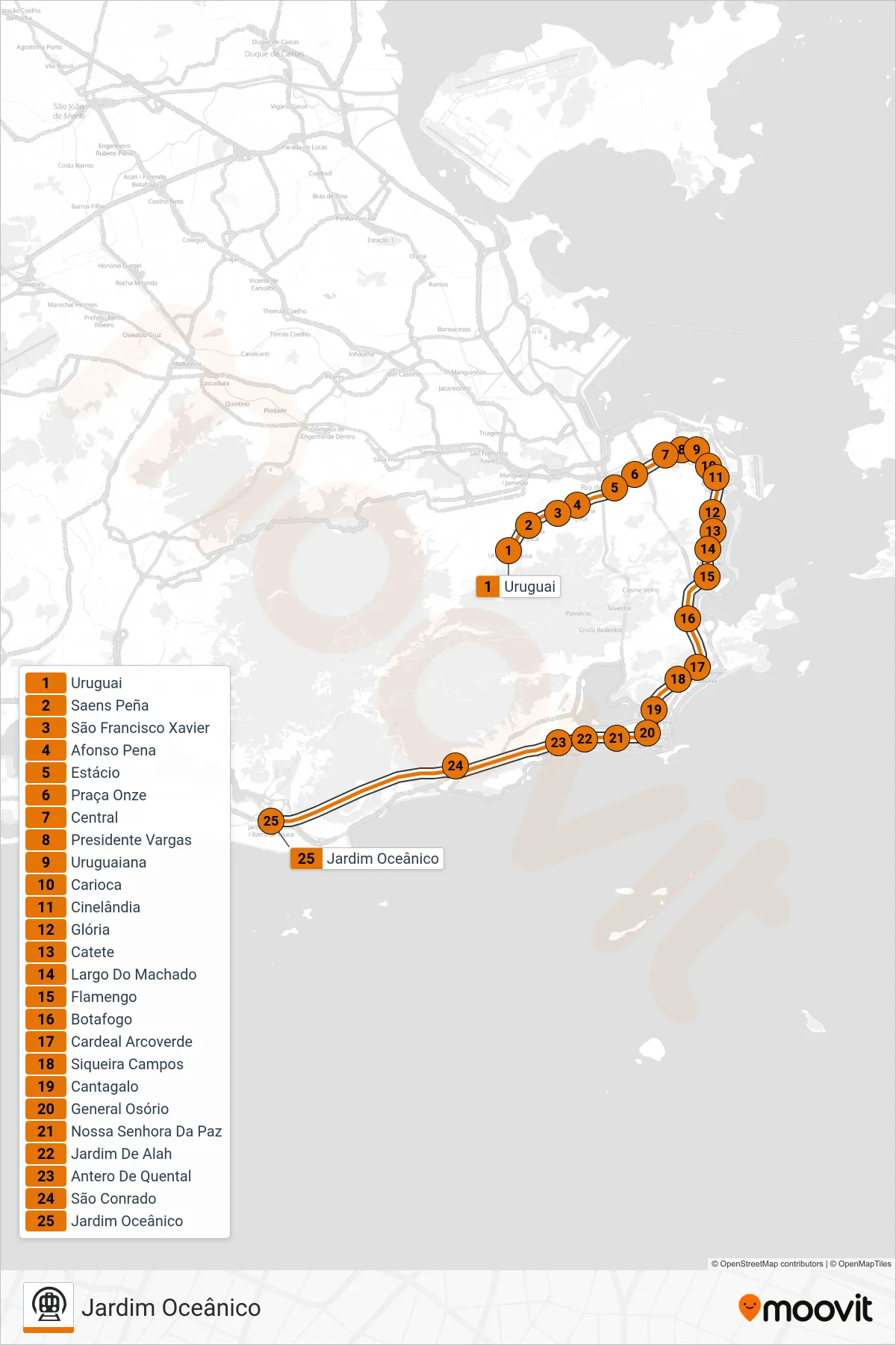 L1, L4 metro Line (Jardim Oceânico) route and stops on a map