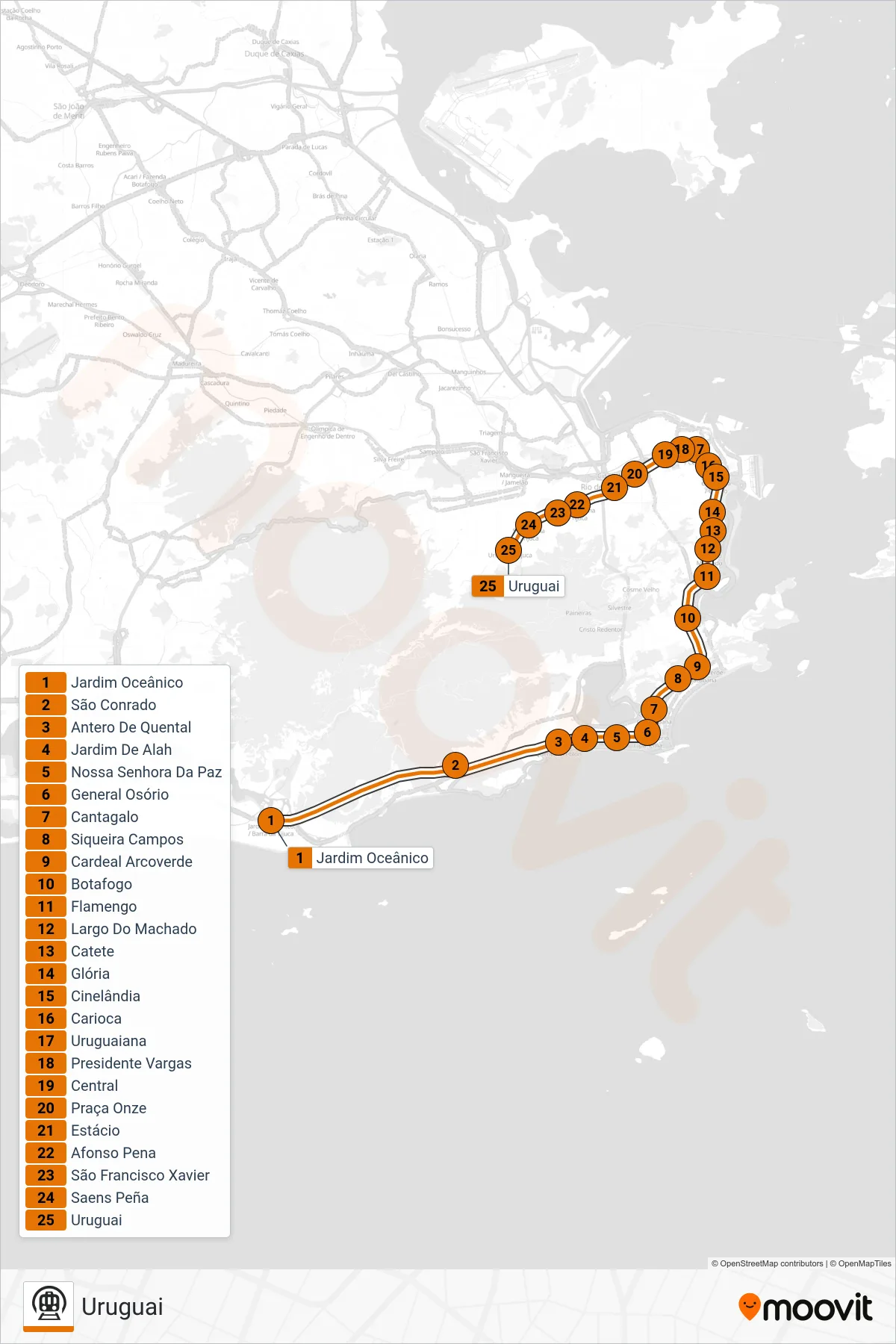 L1, L4 subway Line (Uruguai) route and stops on a map