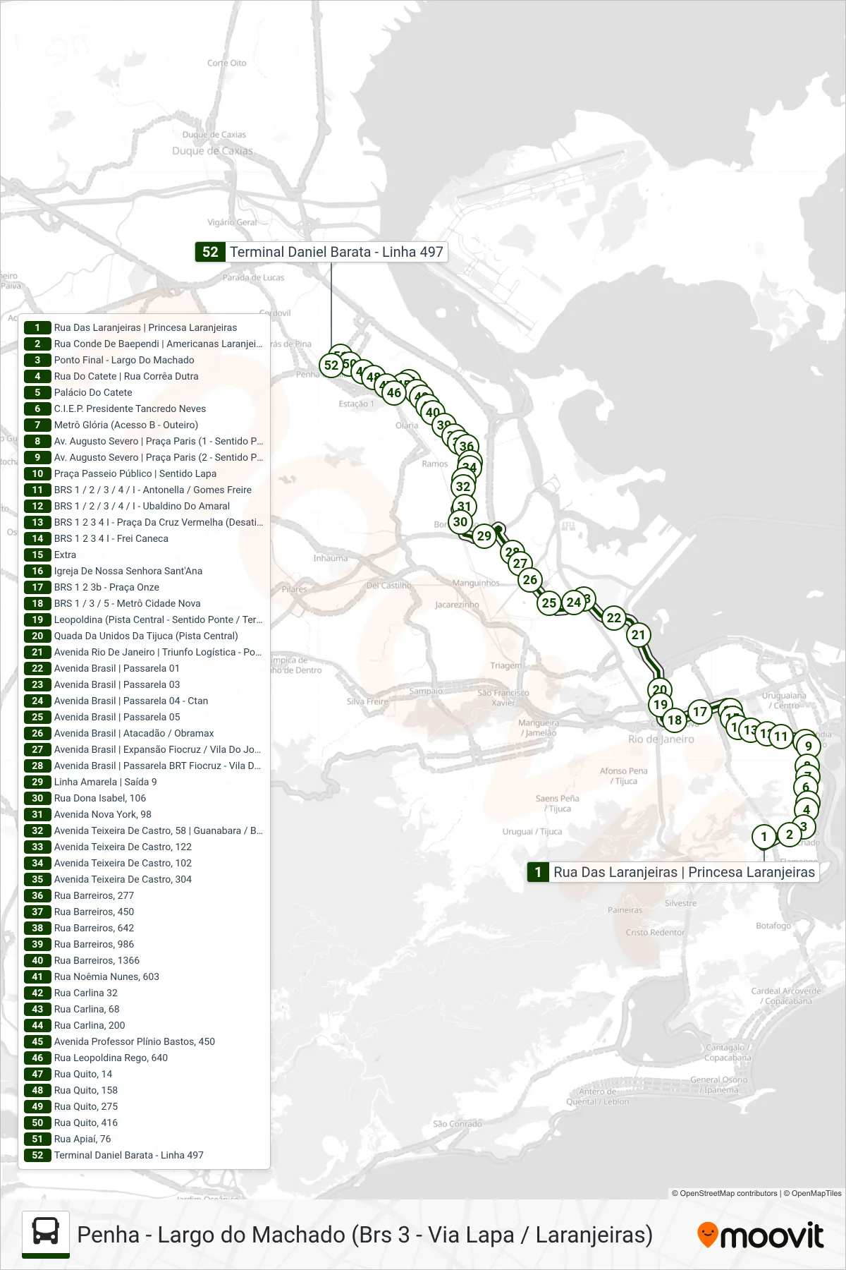 497 bus Line (Penha) route and stops on a map