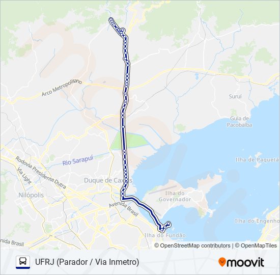 Mapa da linha UFRJ - POLO XERÉM de ônibus