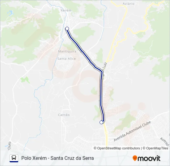 POLO XERÉM - SANTA CRUZ DA SERRA Bus Line Map