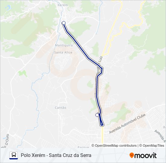 Mapa da linha POLO XERÉM - SANTA CRUZ DA SERRA de ônibus