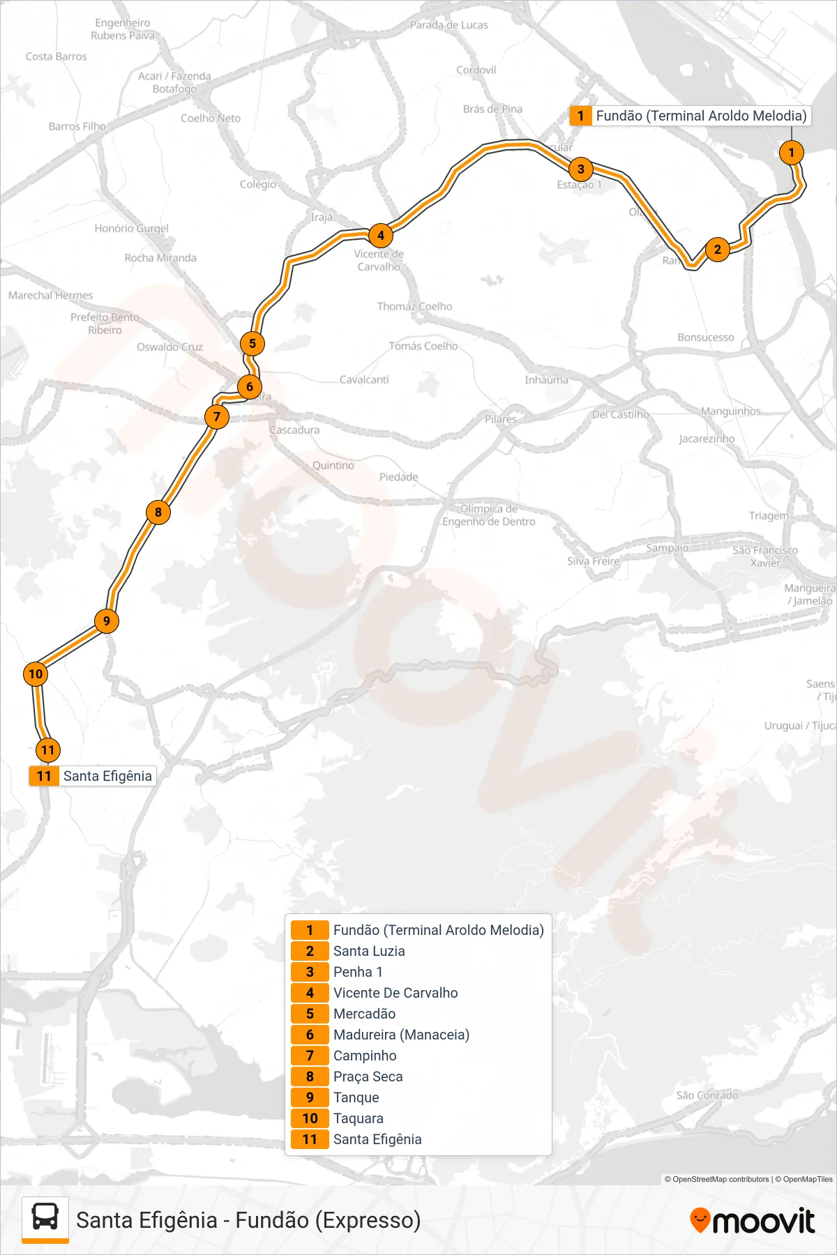 Rota e paradas da linha de ônibus 43 (Santa Efigênia (Expresso)) no mapa