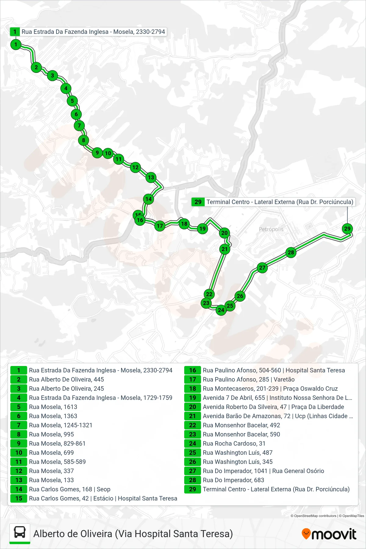 Rota e paradas da linha de ônibus 133 (Centro) no mapa