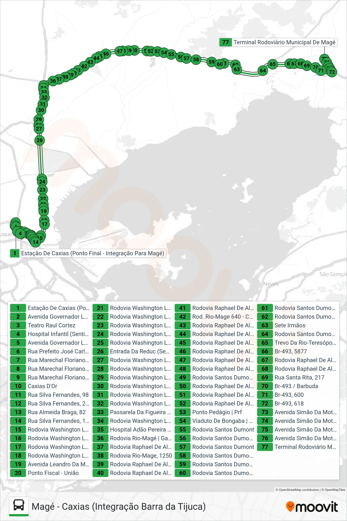 415M bus Line (Magé) route and stops on a map