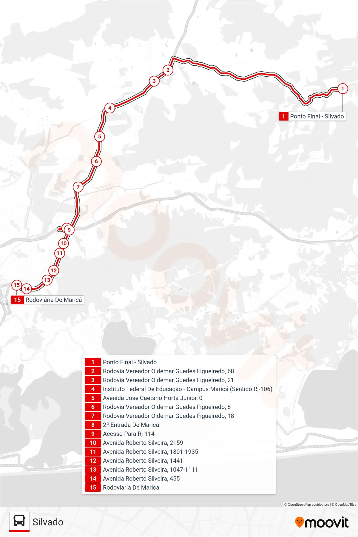 Rota e paradas da linha de ônibus E04 (Rodoviária) no mapa