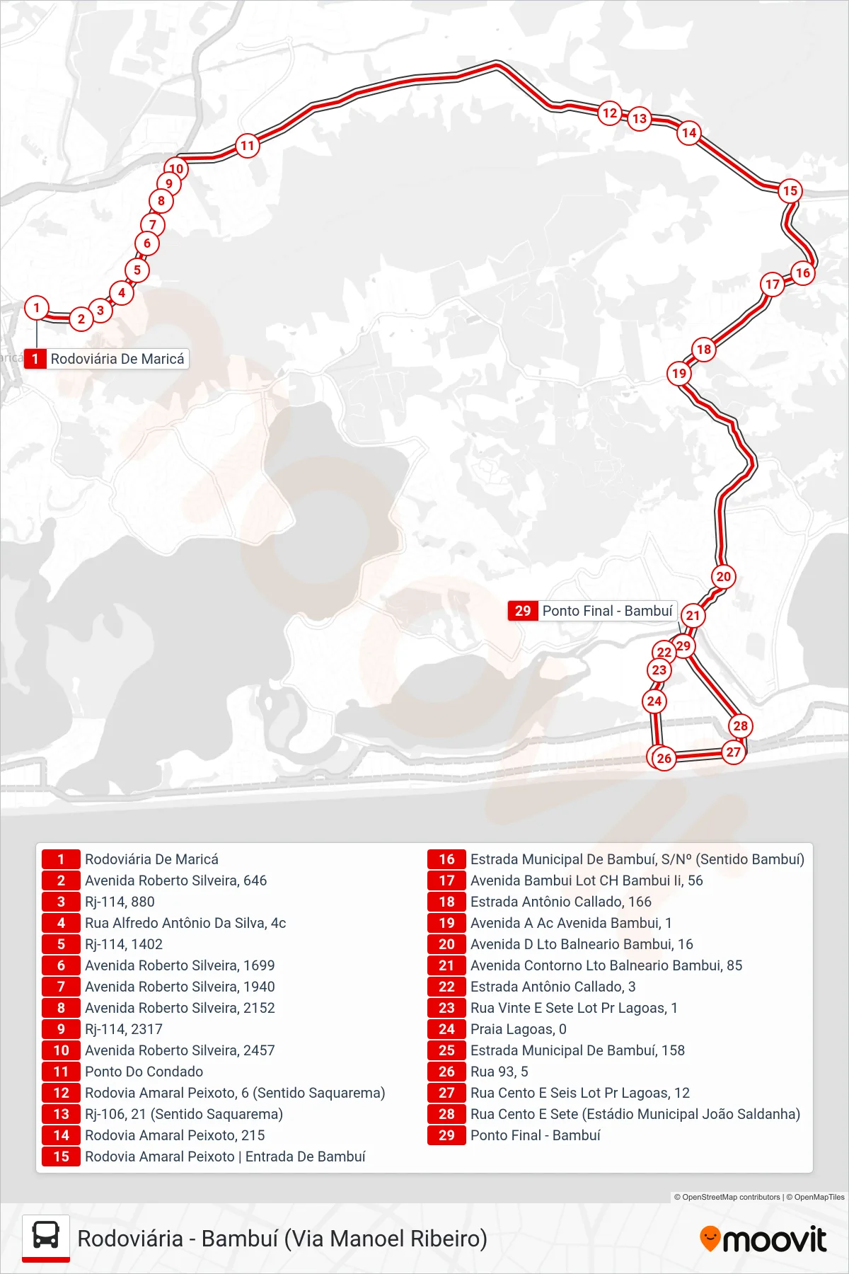 Rota e paradas da linha de ônibus E10 (Bambuí) no mapa