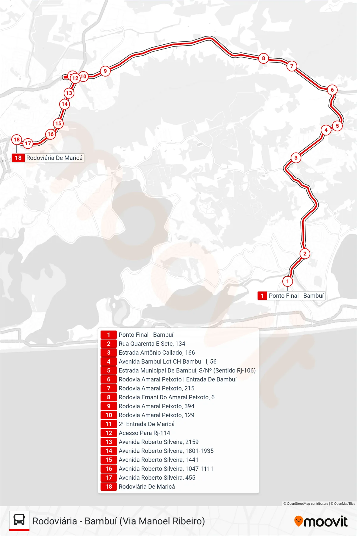 Rota e paradas da linha de ônibus E10 (Rodoviária) no mapa