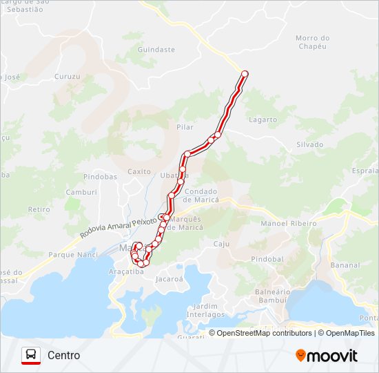 Mapa da linha E05 de ônibus