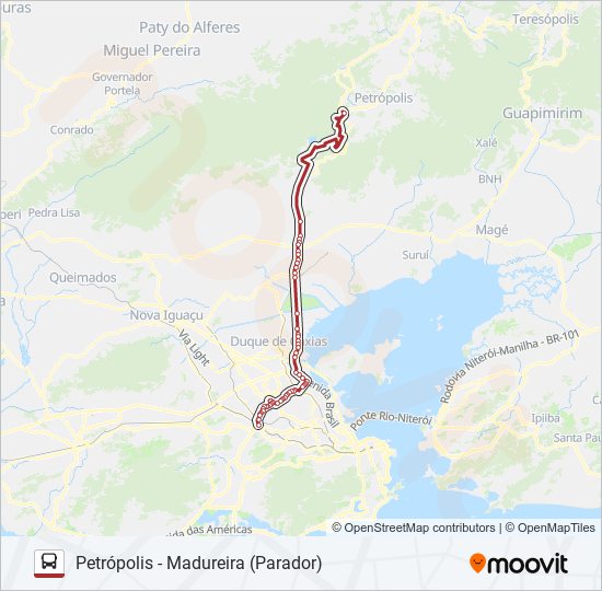 Mapa da linha PETRÓPOLIS - MADUREIRA (PARADOR) de ônibus