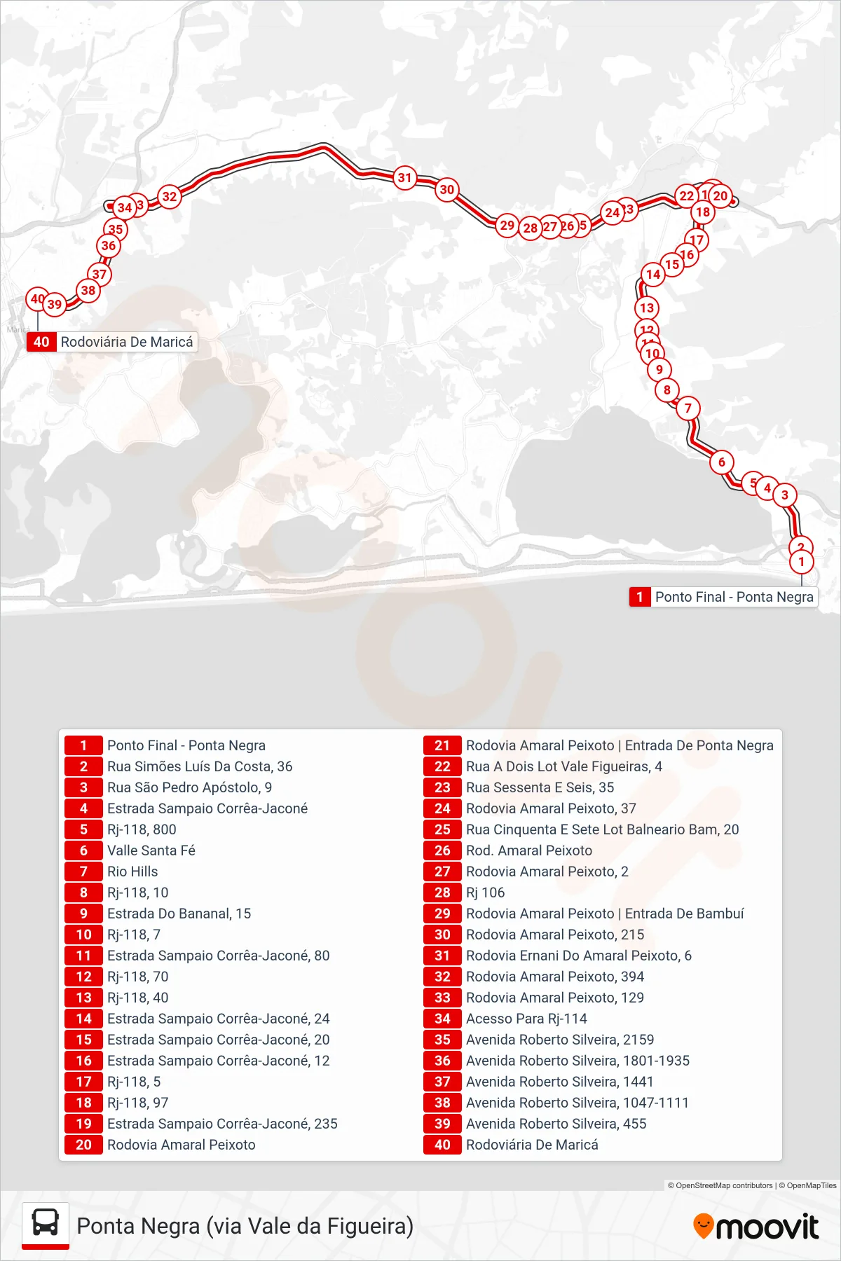 Rota e paradas da linha de ônibus E01A (Centro) no mapa