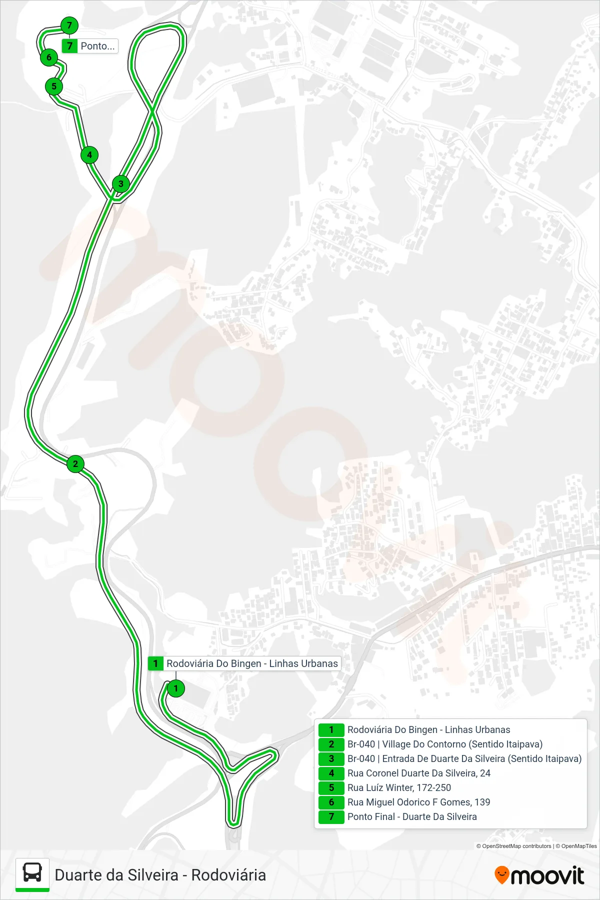 Rota e paradas da linha de ônibus  111  (Duarte Da Silveira) no mapa
