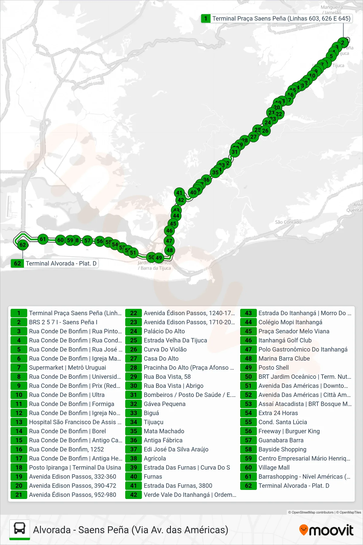 645 bus Line (Alvorada) route and stops on a map
