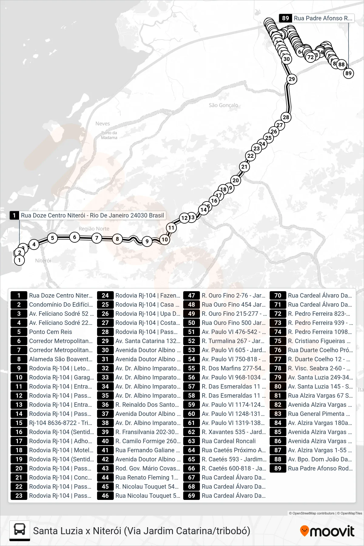 483M bus Line (Jardim Catarina) route and stops on a map