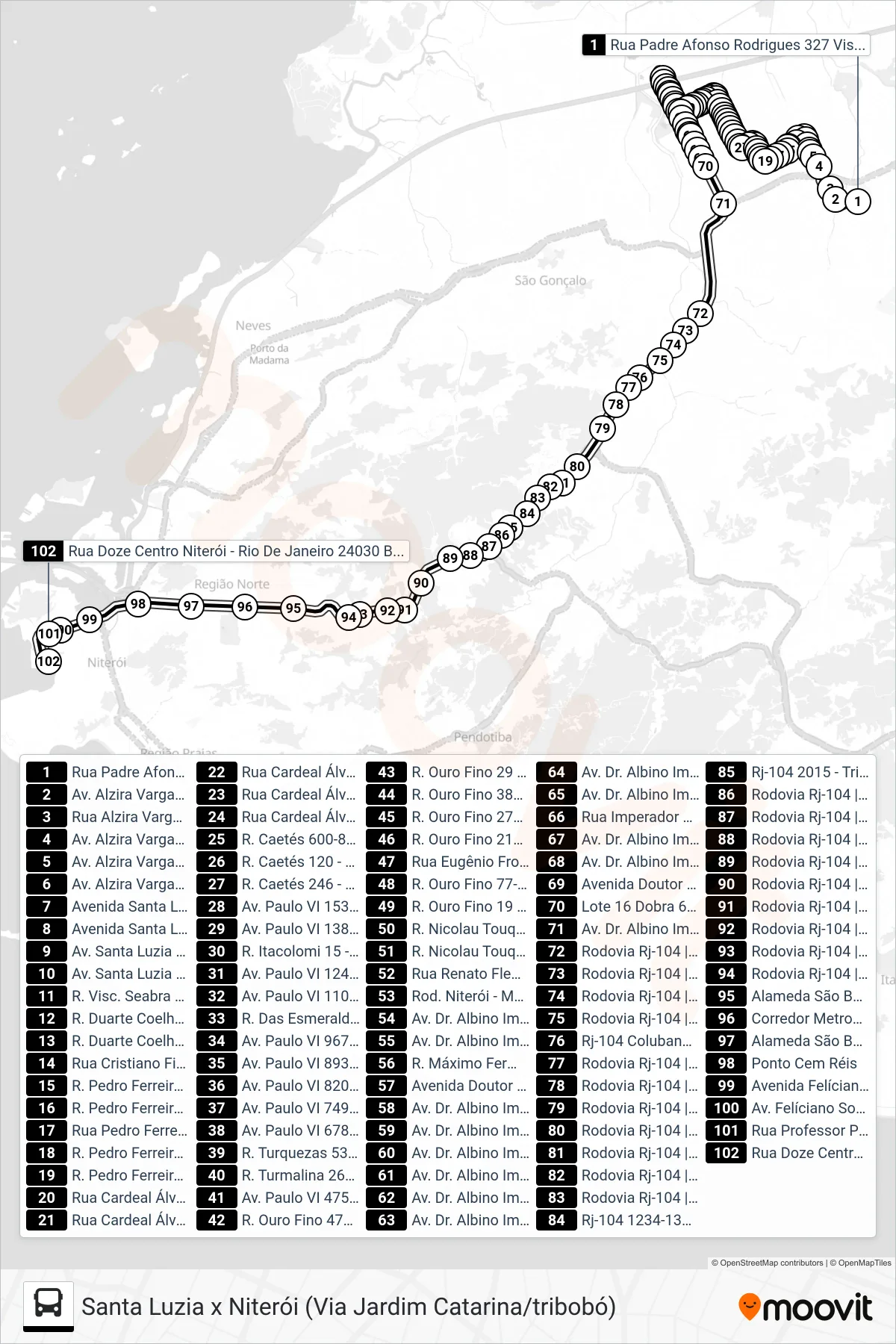483M bus Line (Niterói) route and stops on a map