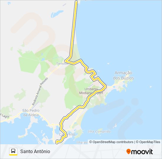 Mapa de B520 CABO FRIO / SANTO ANTÔNIO (VIA MARINA) de autobús