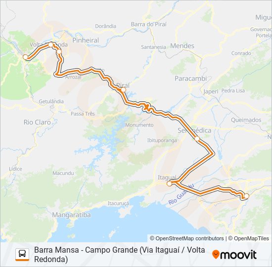 BARRA MANSA - CAMPO GRANDE (VIA ITAGUAÍ / VOLTA REDONDA) bus Line Map