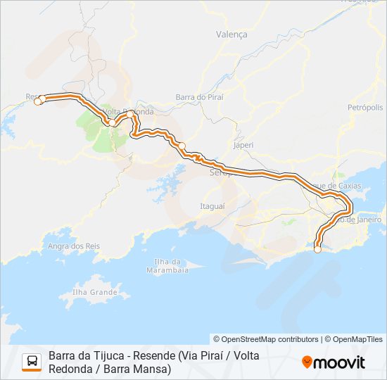 BARRA DA TIJUCA - RESENDE (VIA PIRAÍ / VOLTA REDONDA / BARRA MANSA) bus Line Map