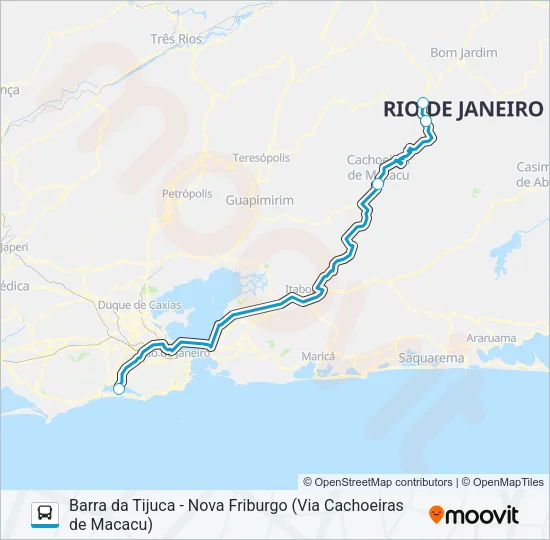 BARRA DA TIJUCA - NOVA FRIBURGO (VIA CACHOEIRAS DE MACACU) Bus Line Map