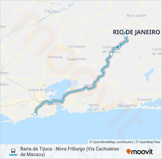 Mapa da linha BARRA DA TIJUCA - NOVA FRIBURGO (VIA CACHOEIRAS DE MACACU) de ônibus