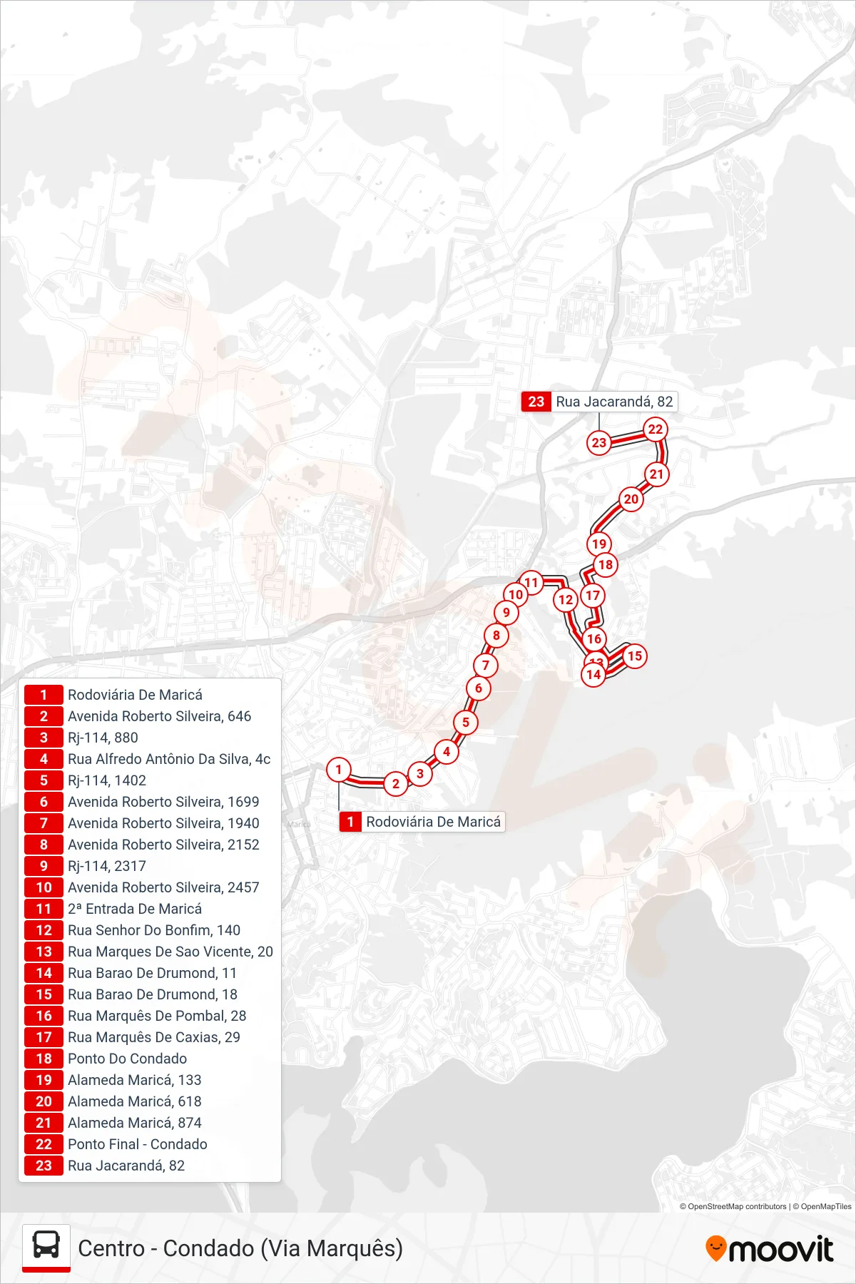 Rota e paradas da linha de ônibus  E17  (Condado) no mapa