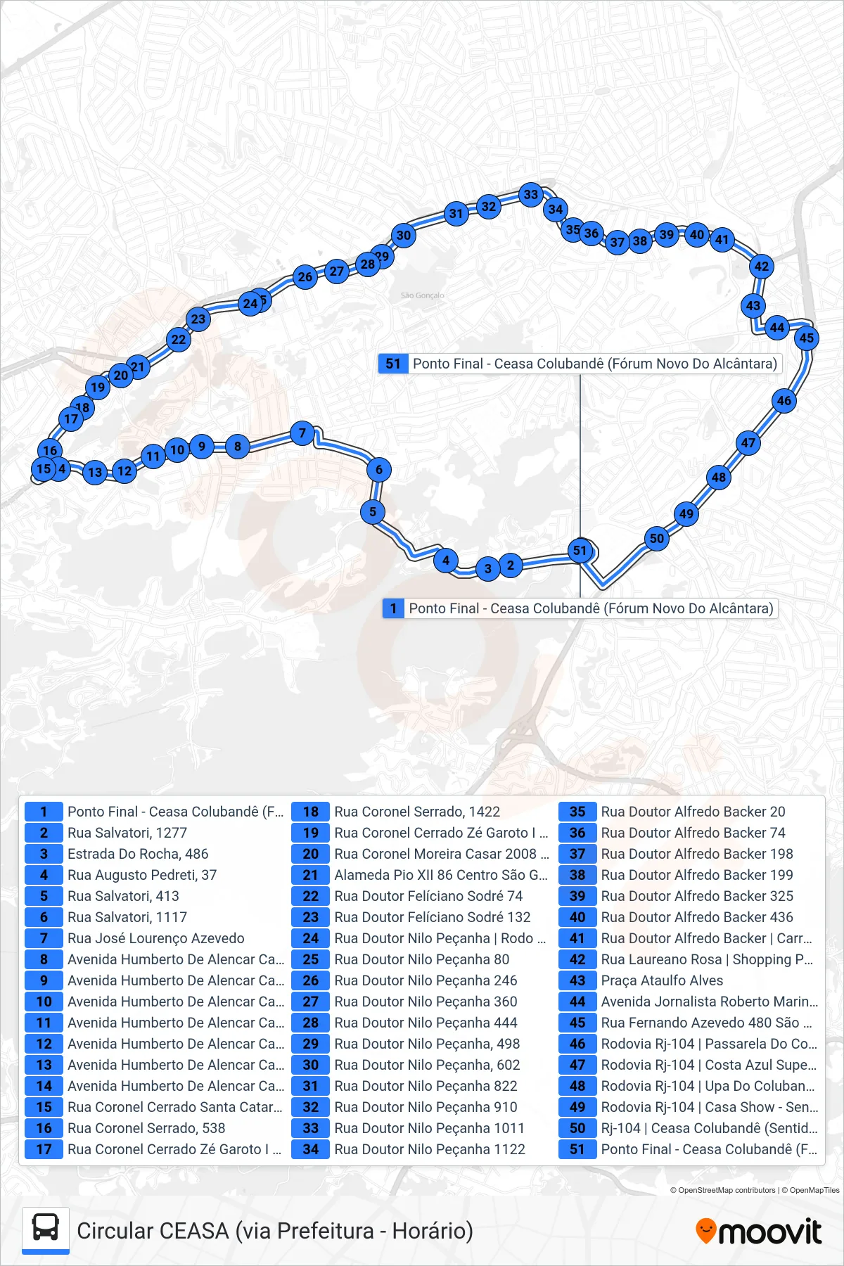 Rota e paradas da linha de ônibus 02 (Circular CEASA (via Prefeitura - Horário)) no mapa