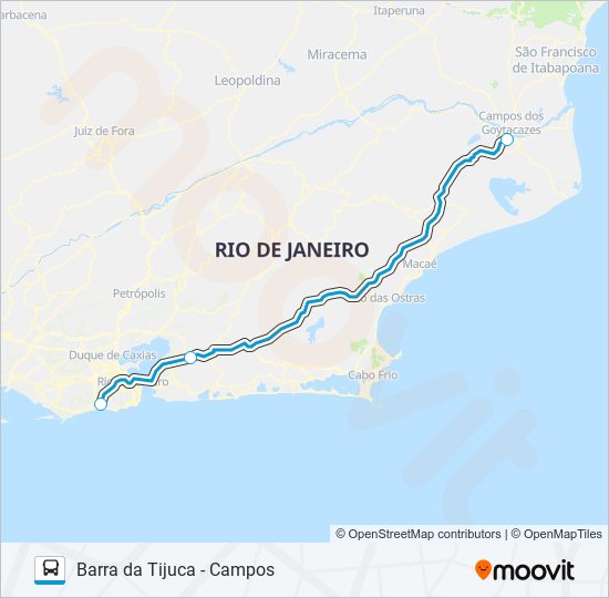 Mapa da linha BARRA DA TIJUCA - CAMPOS de ônibus