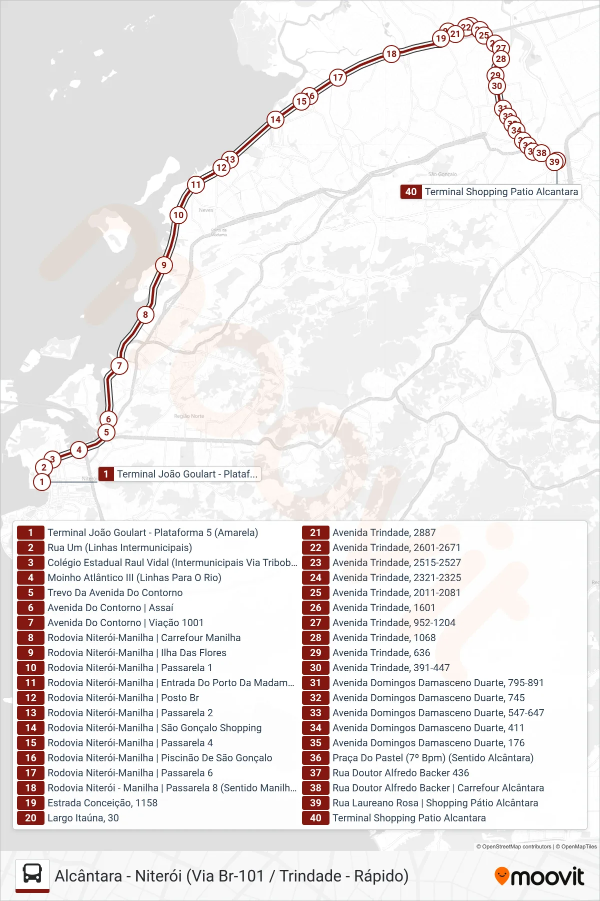Rota e paradas da linha de ônibus  3409  (Alcântara) no mapa