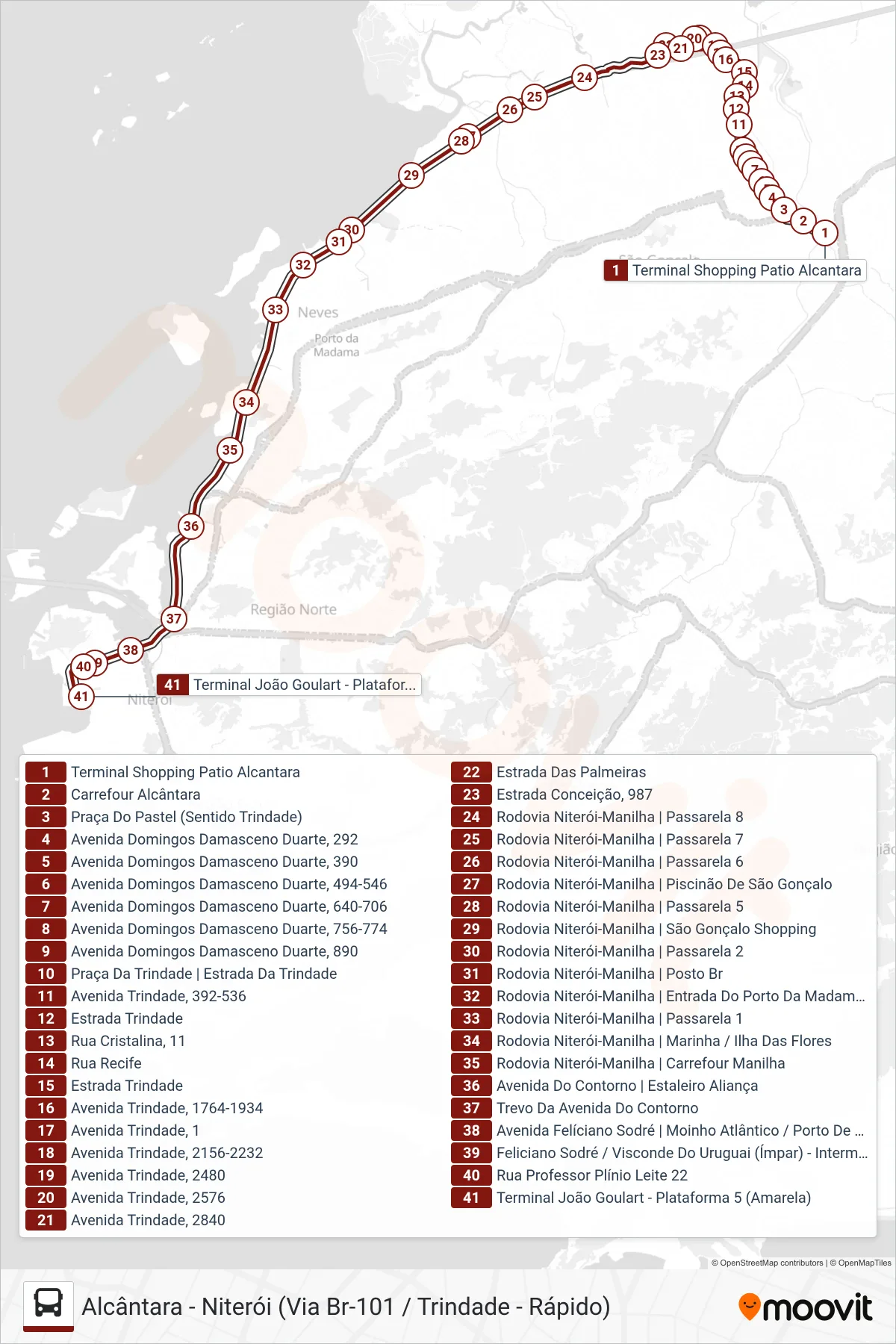 3409 bus Line (Niterói) route and stops on a map