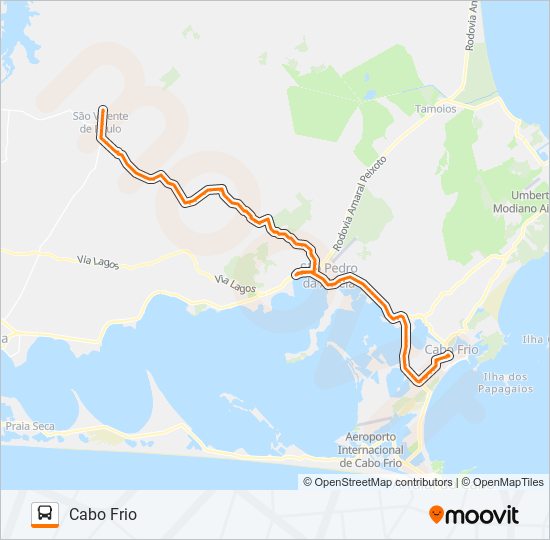 Mapa da linha B436 CABO FRIO / SÃO VICENTE (VIA CRUZ) de ônibus