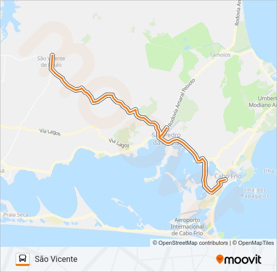 Mapa da linha B436 CABO FRIO / SÃO VICENTE (VIA CRUZ) de ônibus