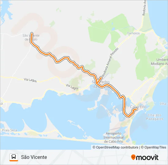 B436 CABO FRIO / SÃO VICENTE (VIA CRUZ) Bus Line Map