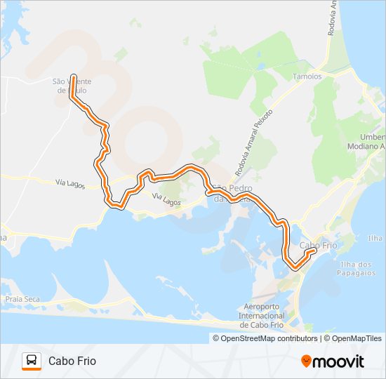 Mapa de B400 SÃO VICENTE / CABO FRIO (VIA FLEXEIRA) de autobús