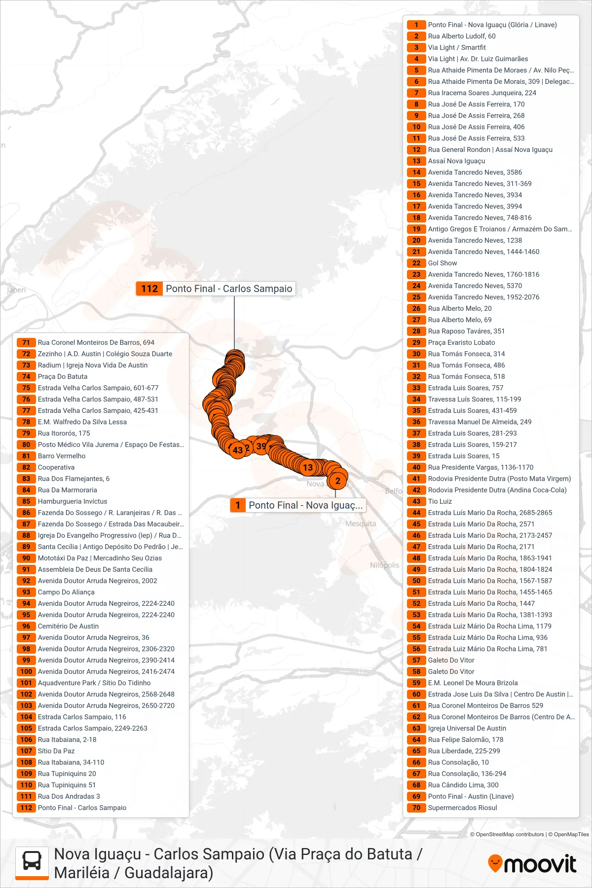 Rota e paradas da linha de ônibus  008  (Carlos Sampaio) no mapa