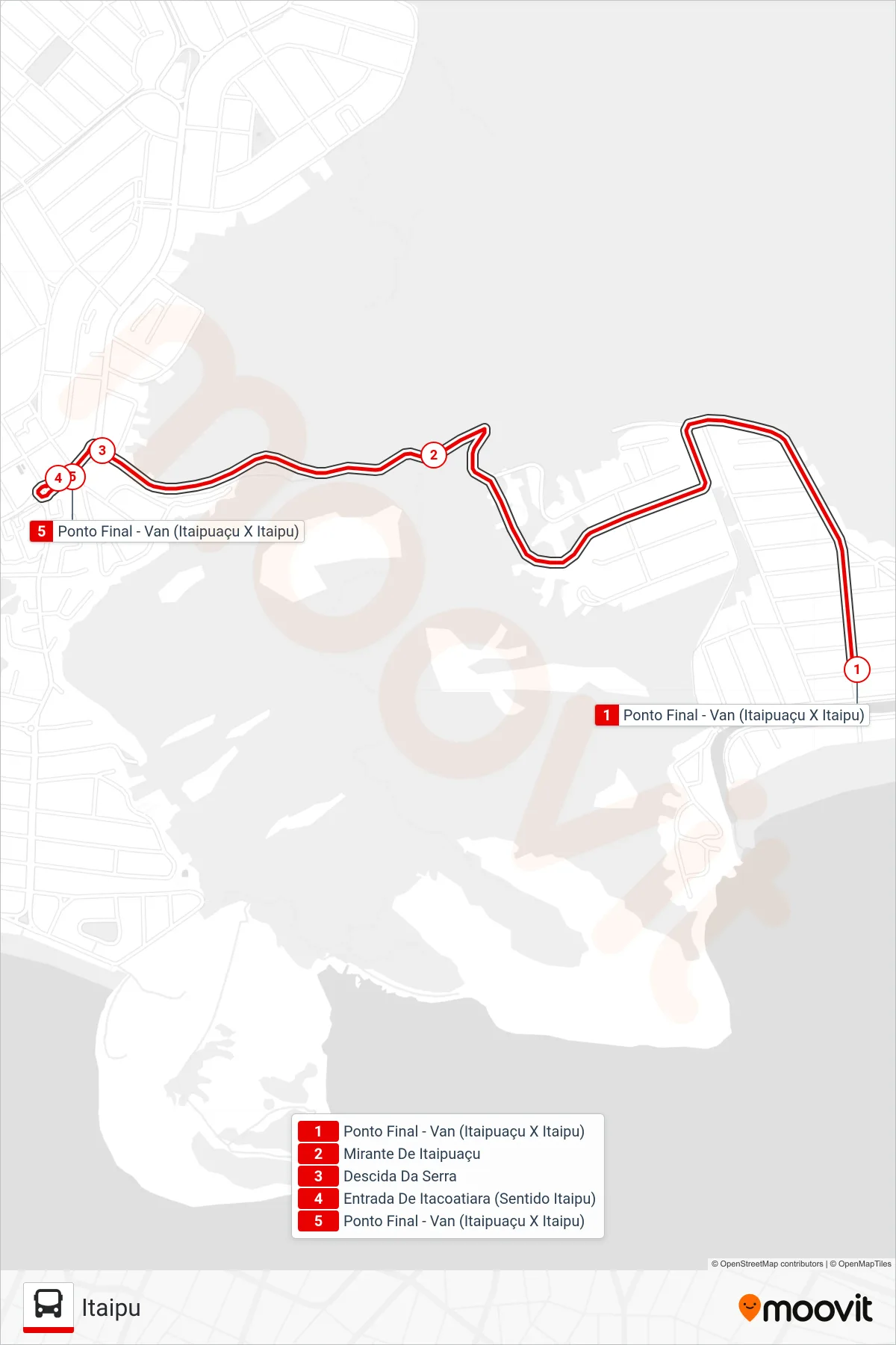 Rota e paradas da linha de ônibus M556 (Itaipu) no mapa