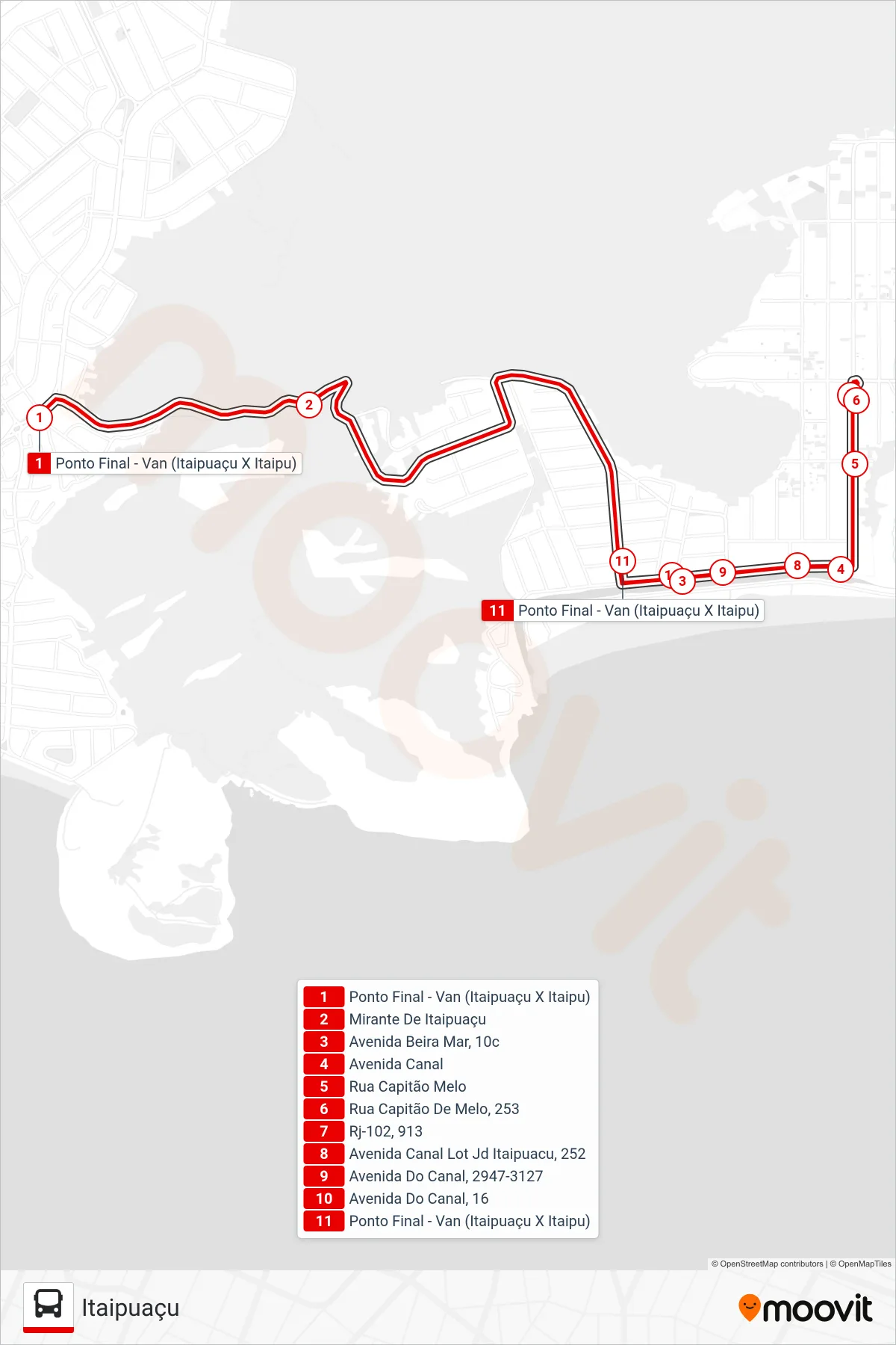 Rota e paradas da linha de ônibus M556 (Itaipuaçu) no mapa