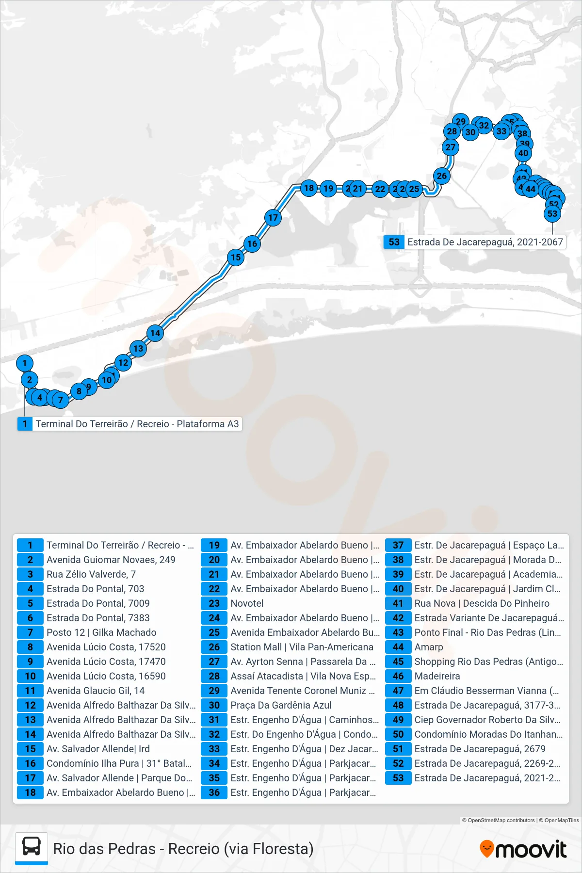 961 bus Line (Rio das Pedras) route and stops on a map