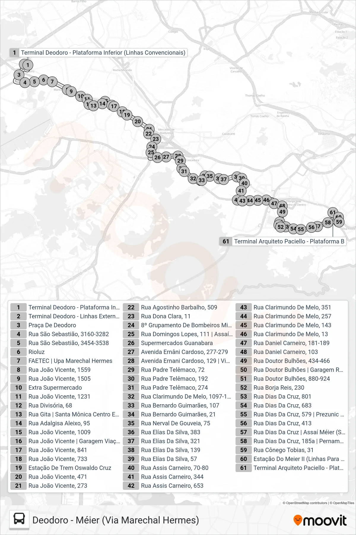 653 bus Line (Méier) route and stops on a map