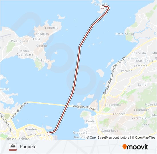 Mapa da linha PAQUETÁ - PRAÇA XV de barca