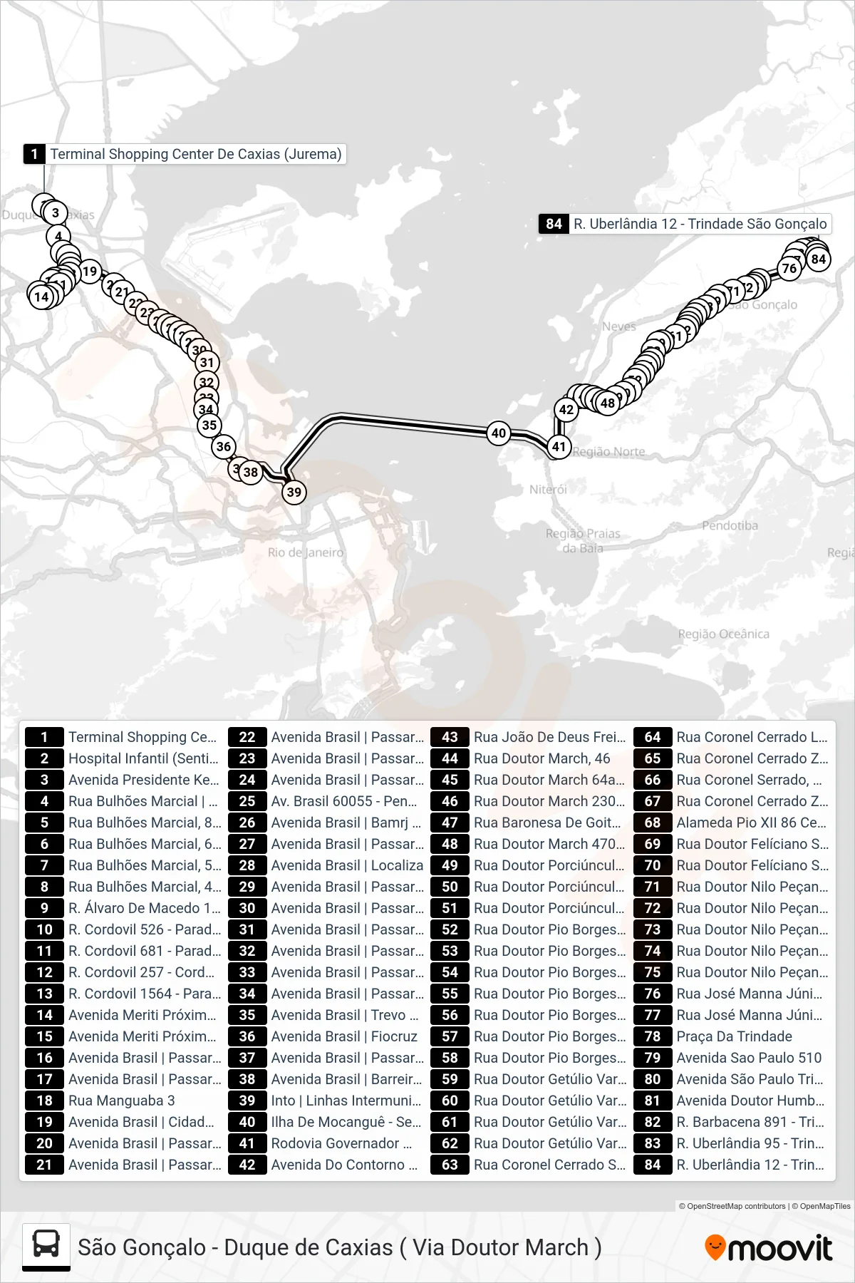Rota e paradas da linha de ônibus 144C (São Gonçalo - Trindade) no mapa