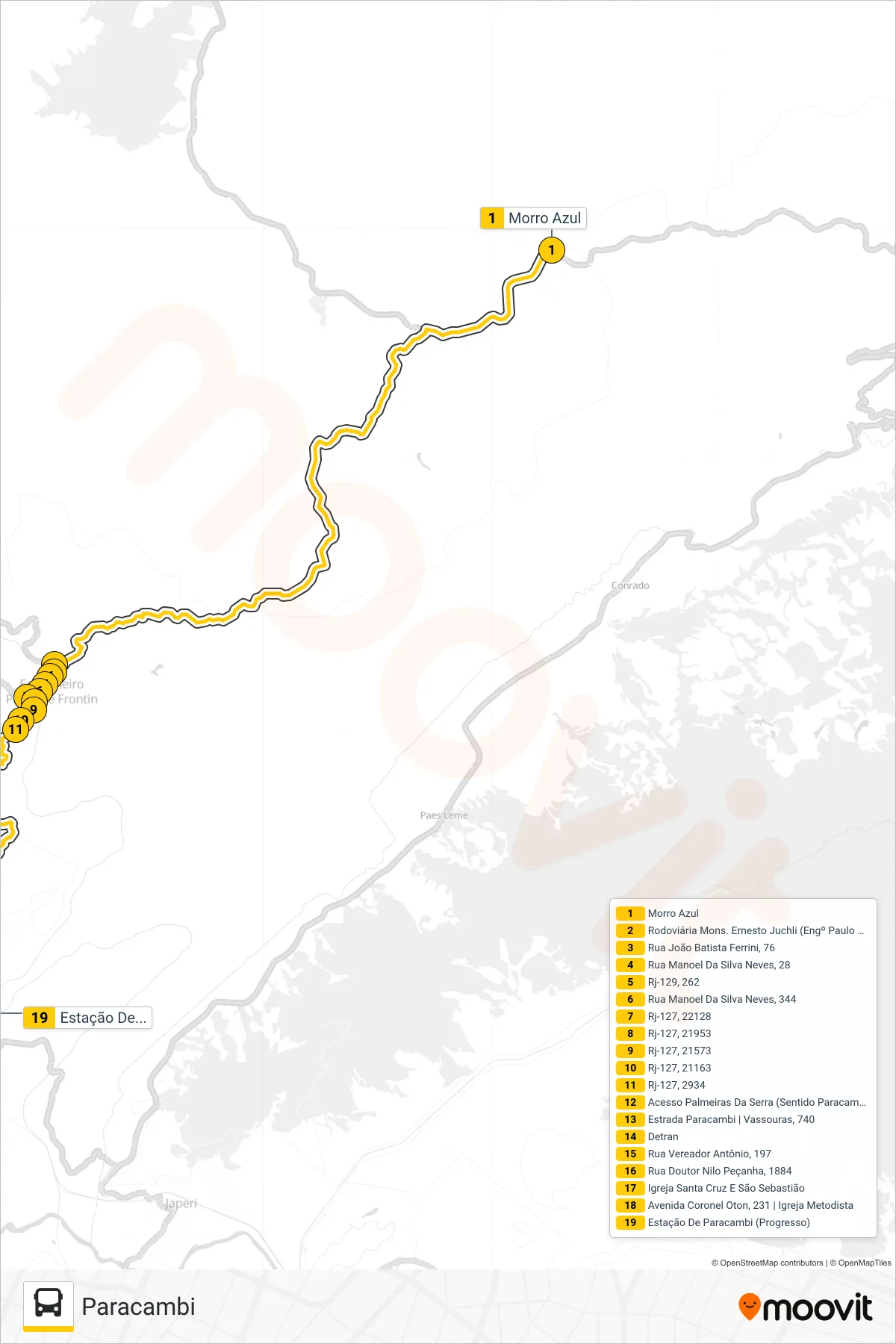 MP72 bus Line (Paracambi) route and stops on a map