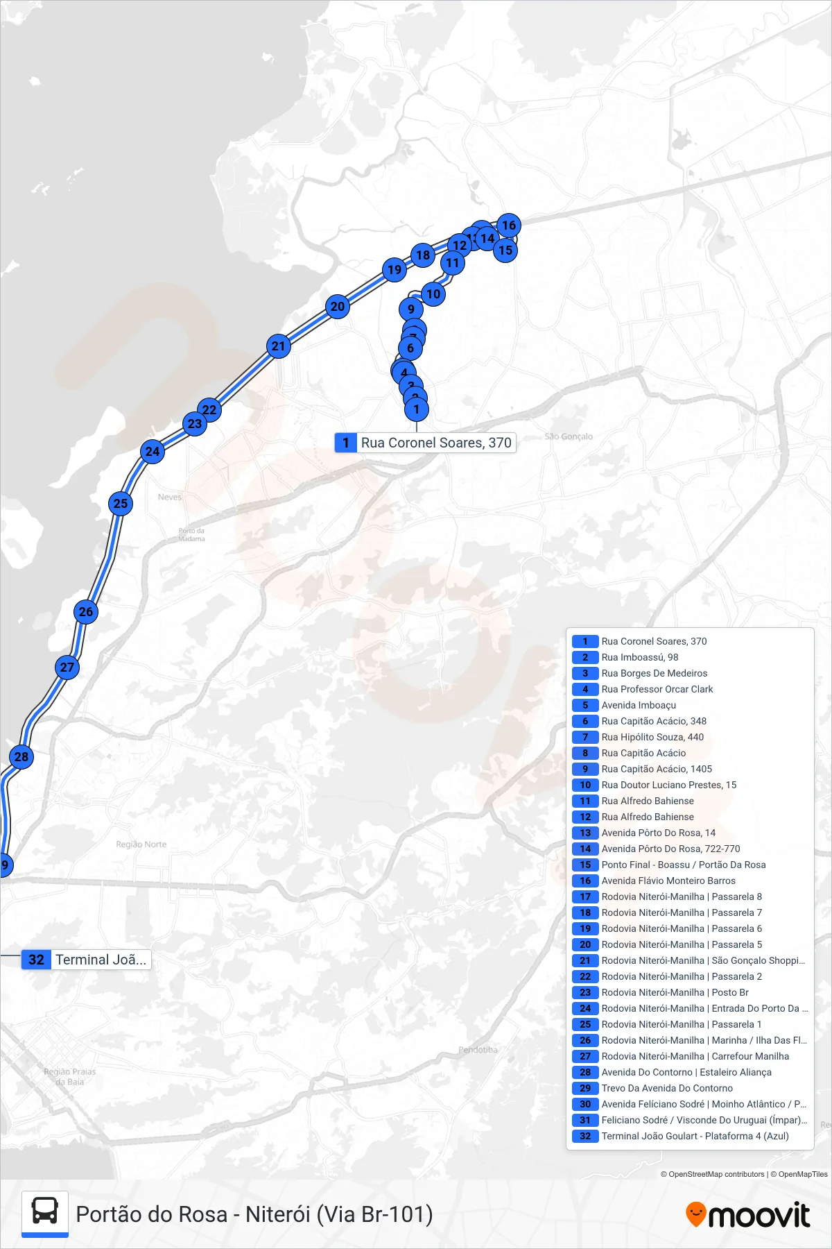 Rota e paradas da linha de ônibus  423M  (Niterói) no mapa