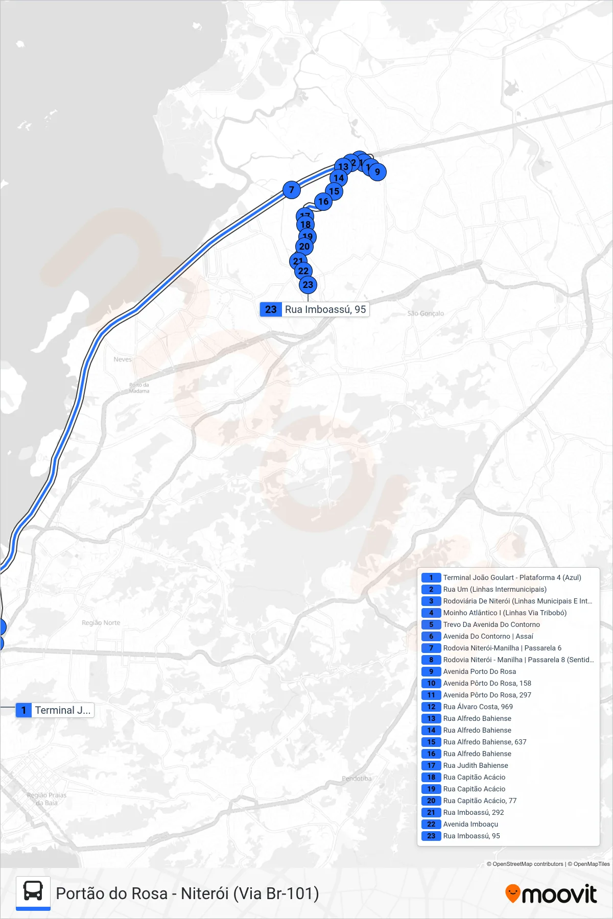 423M bus Line (Portão Do Rosa) route and stops on a map