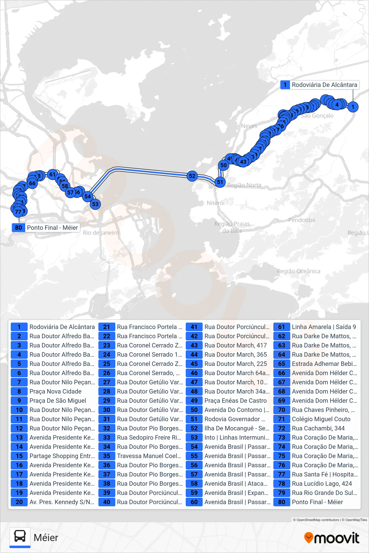 Rota e paradas da linha de ônibus  533D  (Méier) no mapa