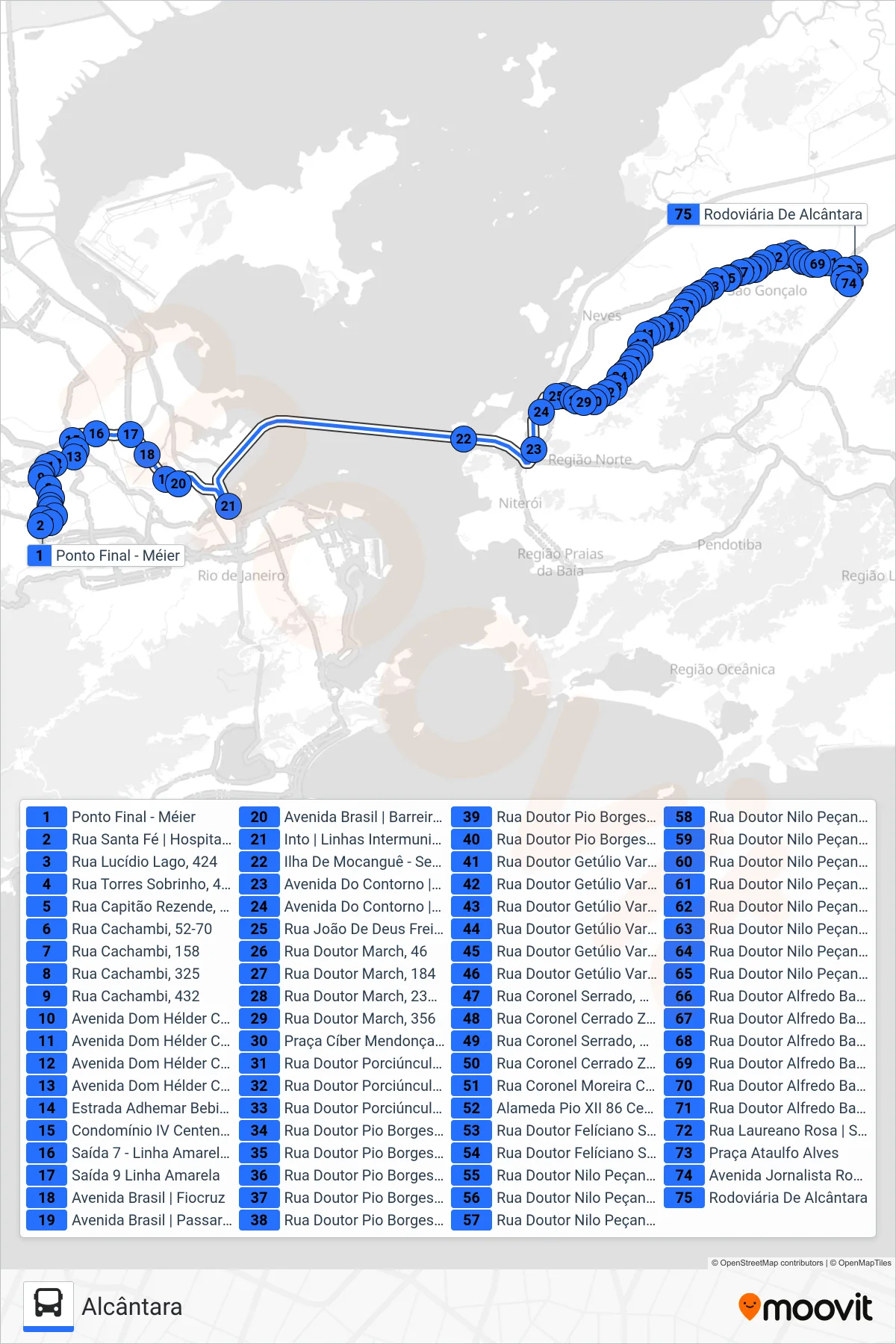 Rota e paradas da linha de ônibus 2533D (EXECUTIVO) (Alcântara) no mapa