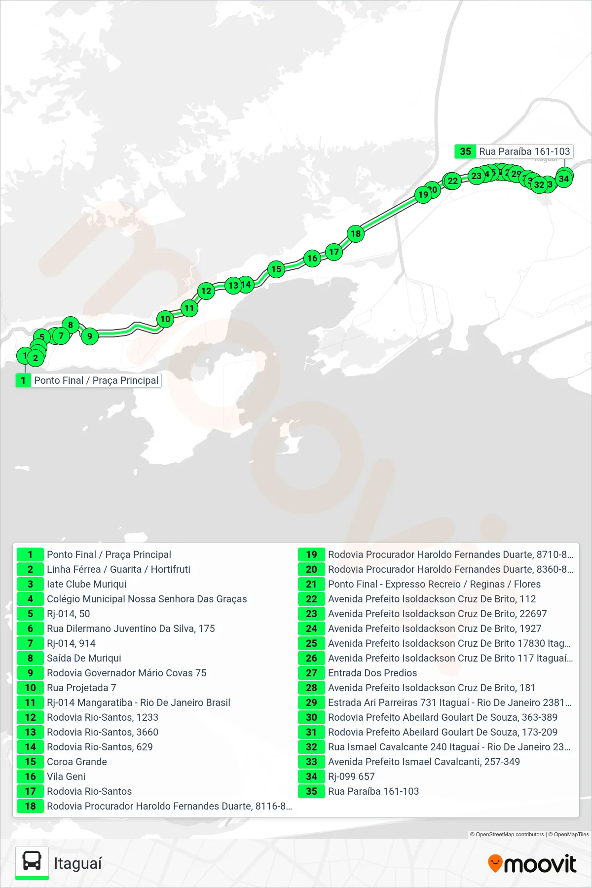 Rota e paradas da linha de ônibus V124 (Itaguaí) no mapa